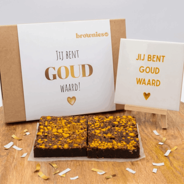 Brownies.nl gouden hartjes brownies met jij bent goud waard tegeltje
