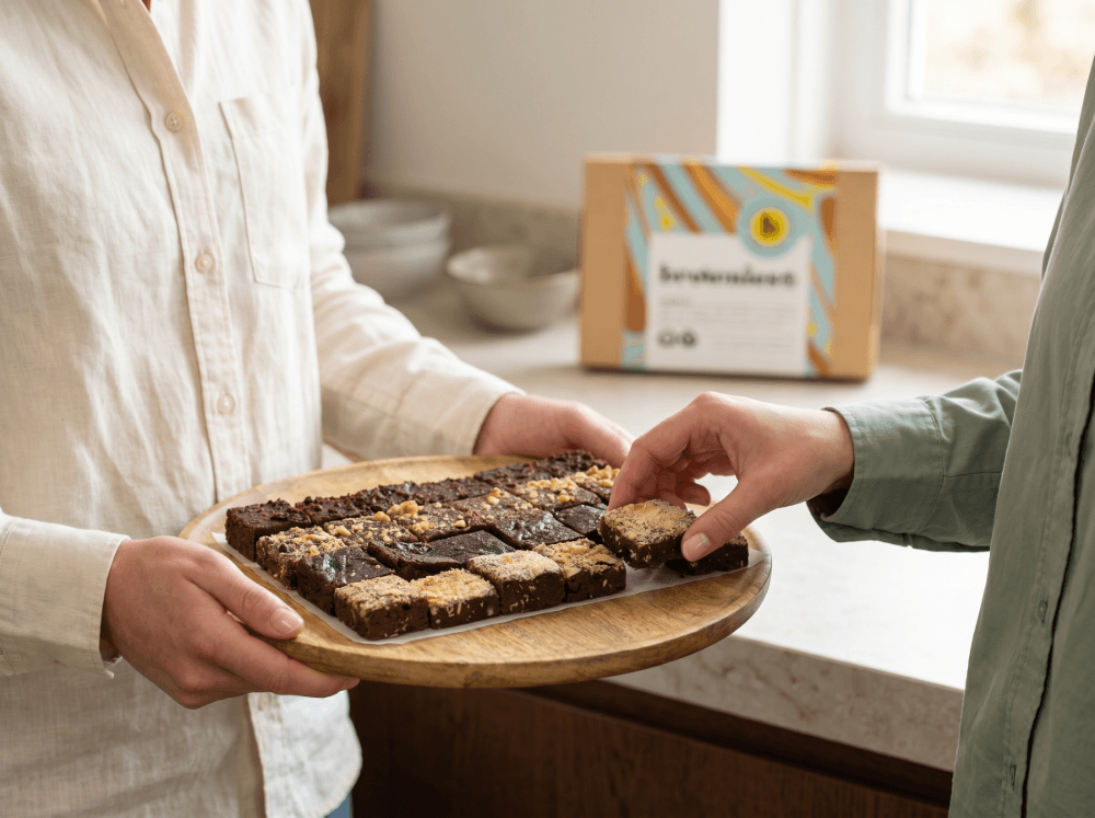 Vegan Mini brownies uitdelen